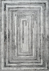 Modern Abstract Concentric Rectangle Grey & Black Area Rug, Runner & Round Rug – MR246A Grey/Black