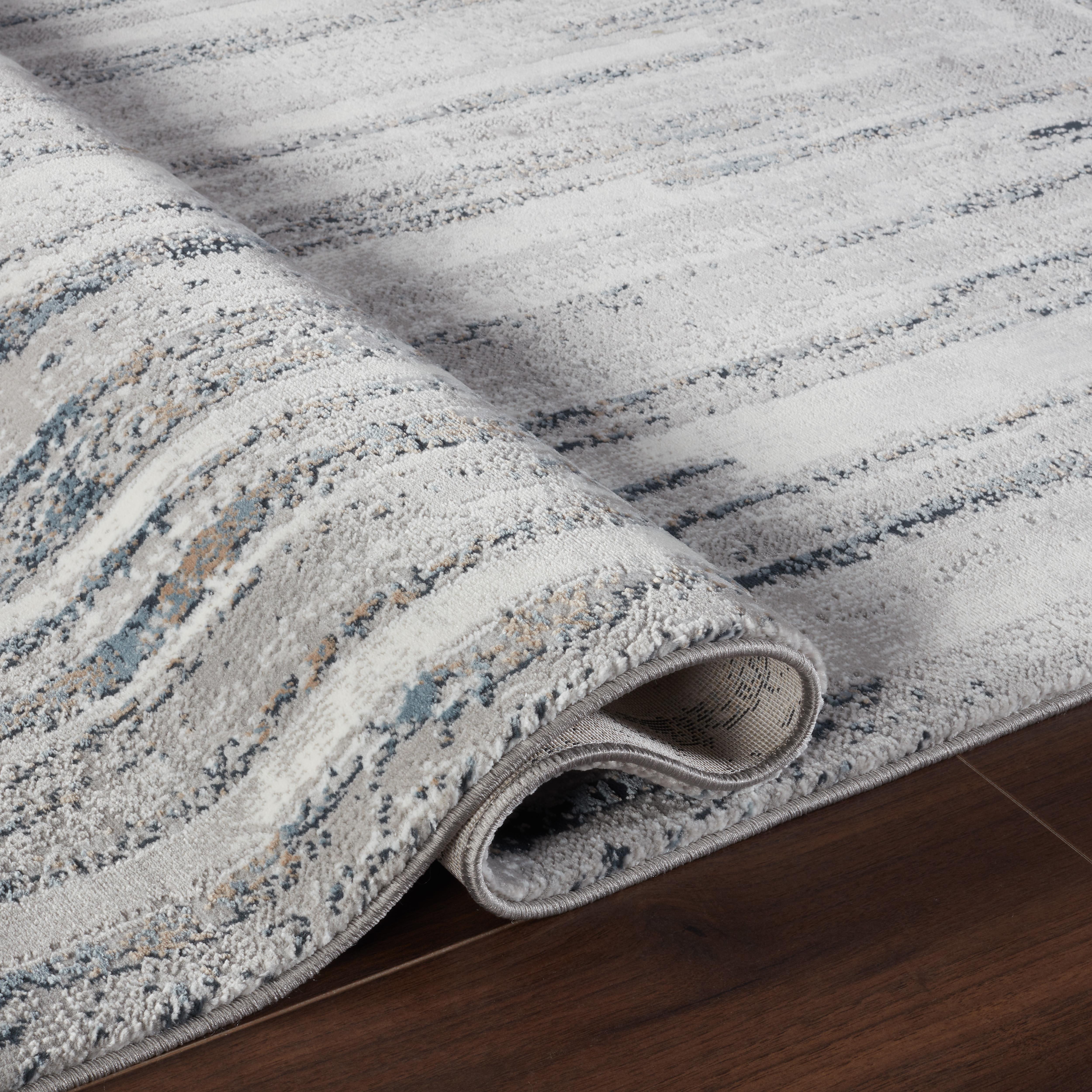 Modern Abstract Concentric Rectangle Grey & Navy Area Rug, Runner & Round Rug – MR246A Grey/Navy