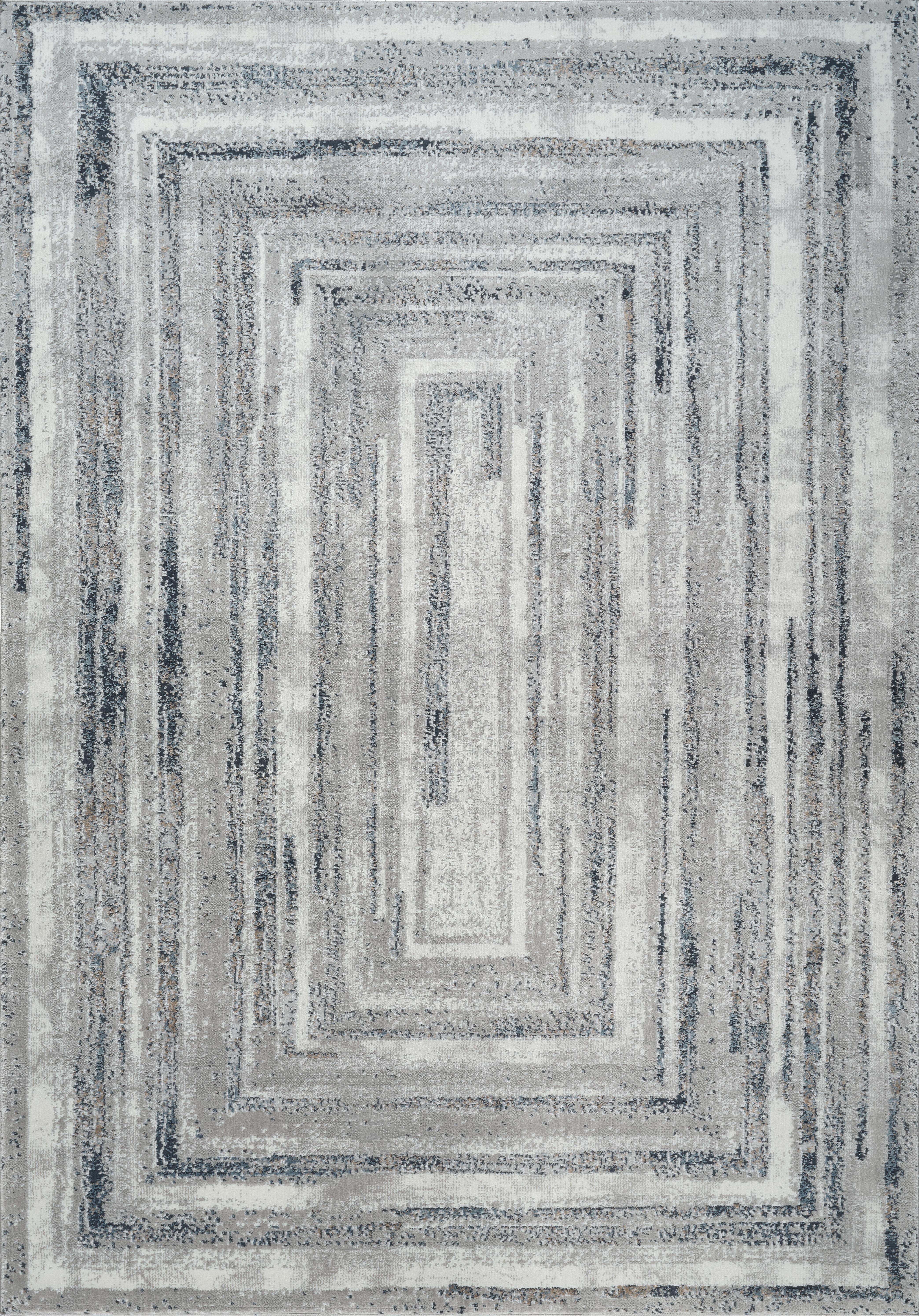 Modern Abstract Concentric Rectangle Grey & Navy Area Rug, Runner & Round Rug – MR246A Grey/Navy
