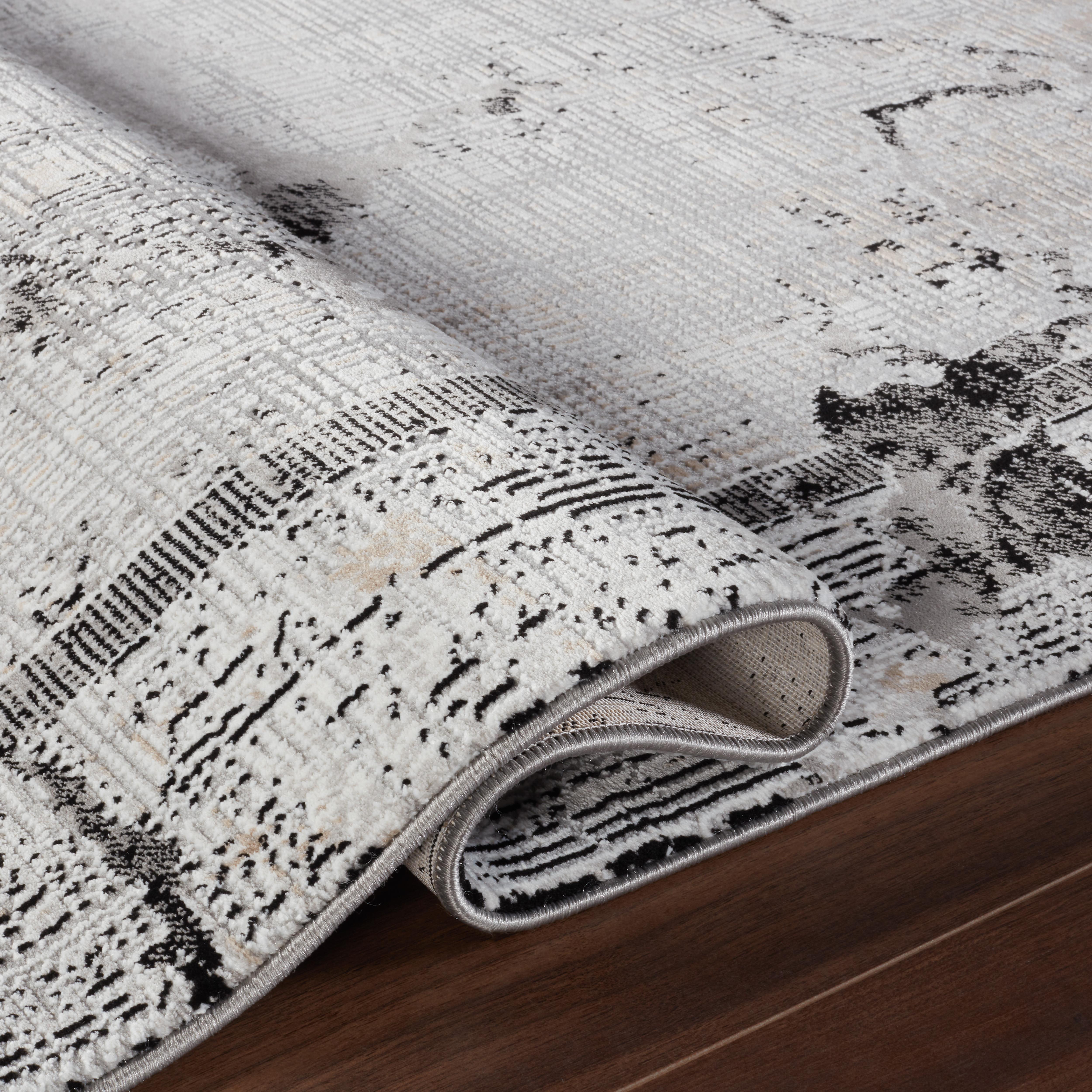 Modern Abstract Marble Crackle Bordered Grey & Black Area Rug, Runner & Round Rug – MR334A Grey/Black