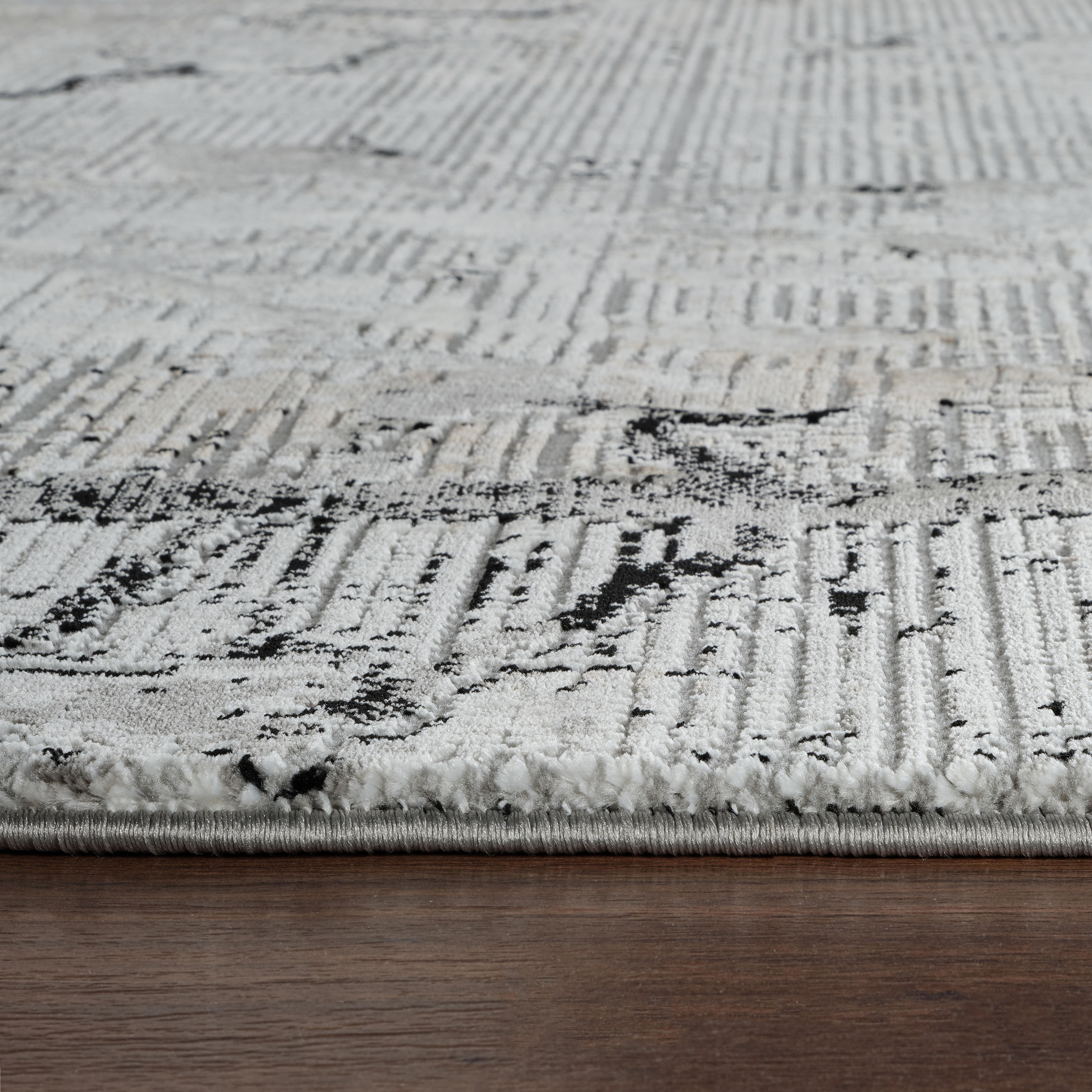 Modern Abstract Marble Crackle Bordered Grey & Black Area Rug, Runner & Round Rug – MR334A Grey/Black