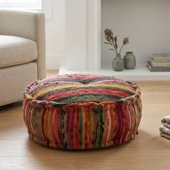 Round Pouf Ottoman | Handmade Floor Cushion Puff Seat, 22x8"