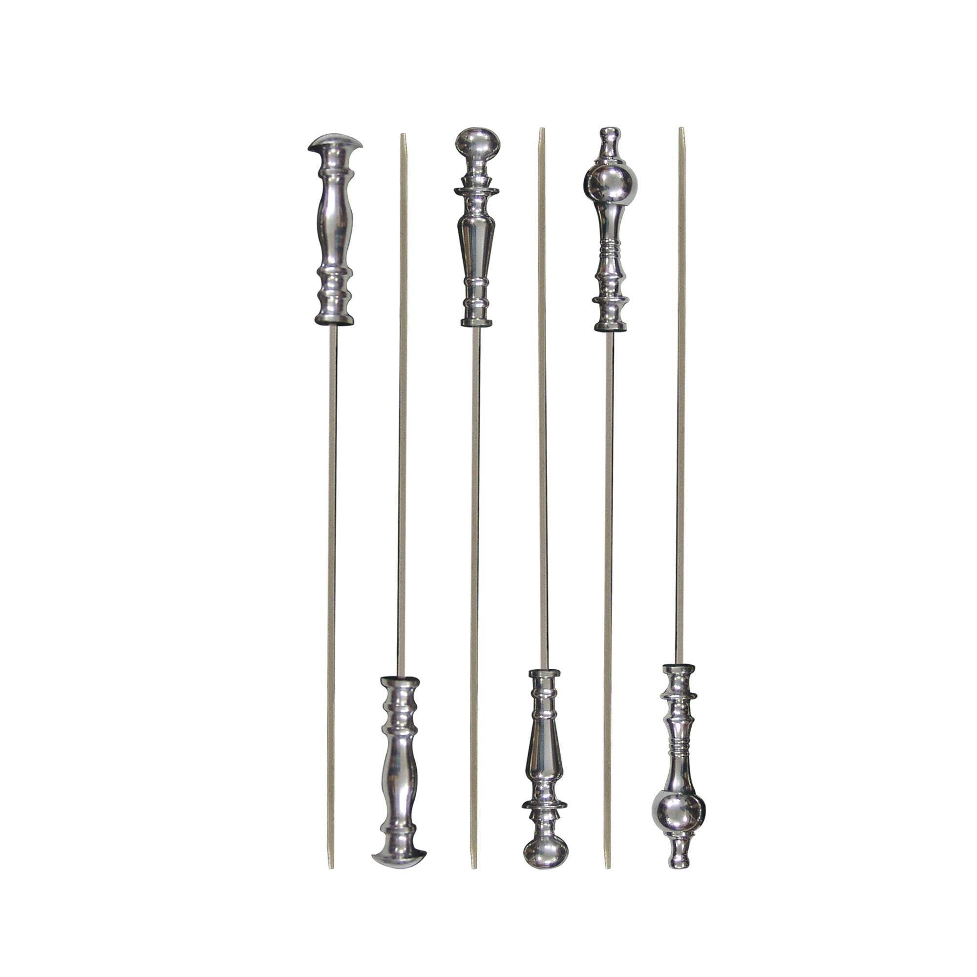 Stainless Steel Skewers with Metal Handle Set of 6 | 17 Inch Long | Skewers For Grilling | Shiny Finish.