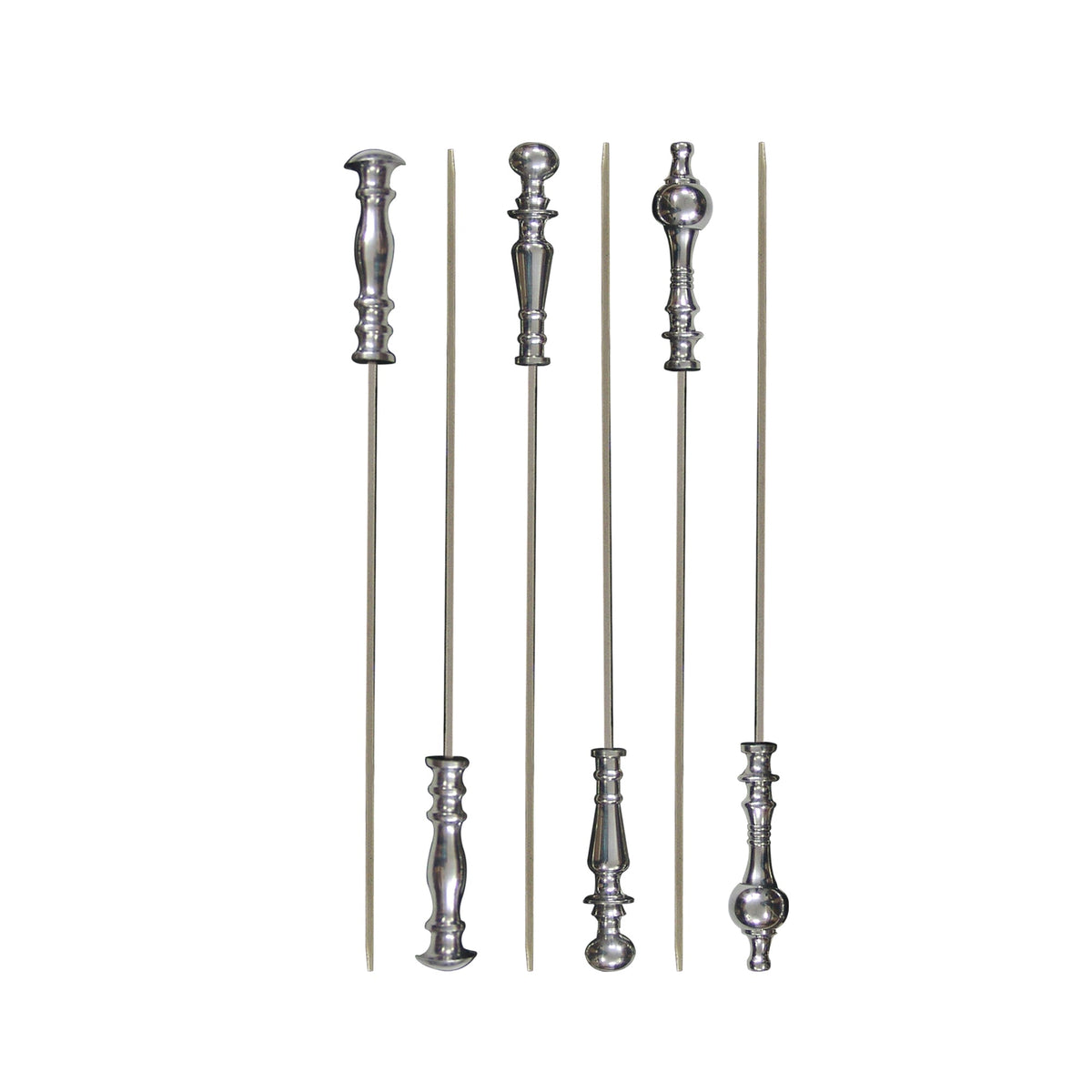Stainless Steel Skewers with Metal Handle Set of 6 | 17 Inch Long | Skewers For Grilling | Shiny Finish.
