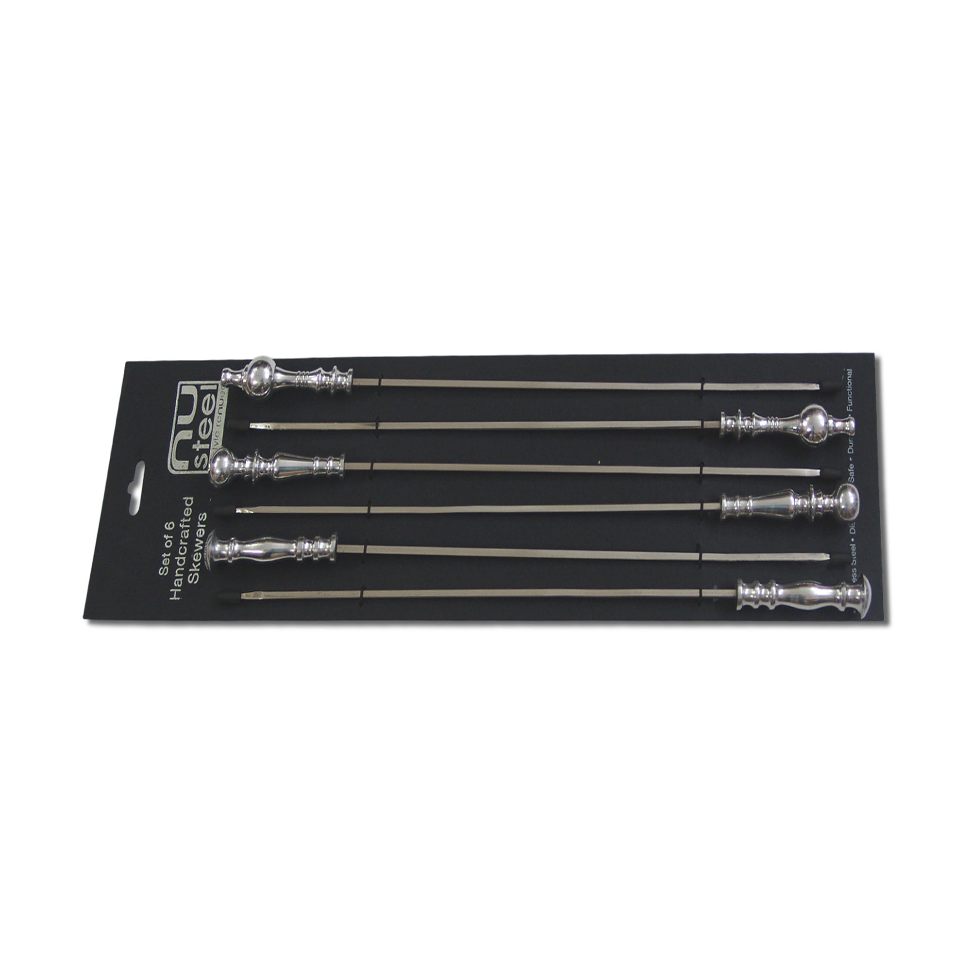 Stainless Steel Skewers with Metal Handle Set of 6 | 17 Inch Long | Skewers For Grilling | Shiny Finish.