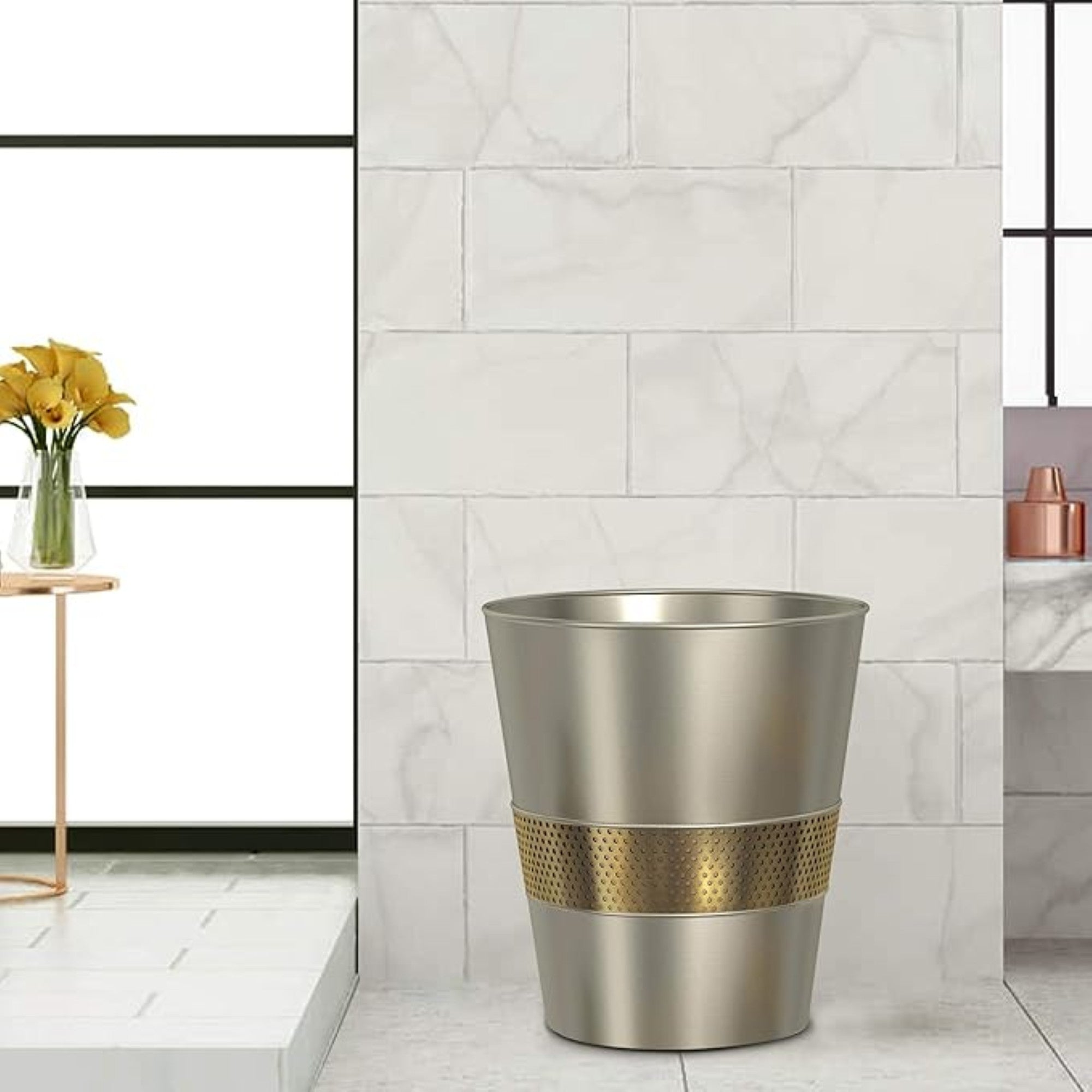 Brushed Steel Wastebasket,7QT