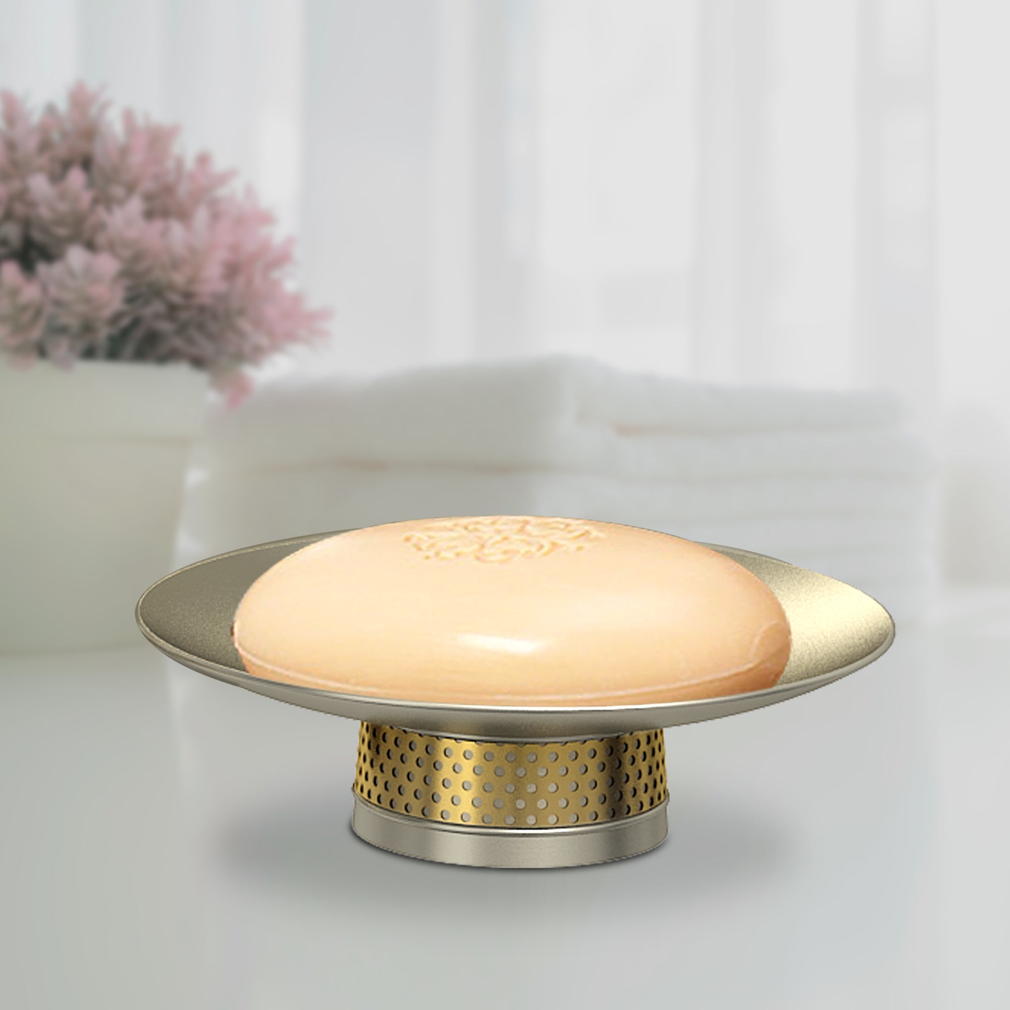 Soap Dish for Bathroom Counter,Shower & Kitchen | Pewter/Gold