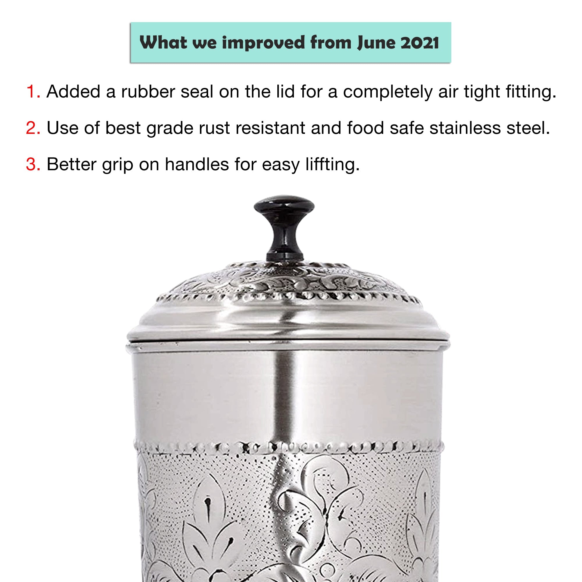 Embossed Stainless Steel Canister with Rubber Seal Lid | Antique Pewter Finish | Beautiful Food Storage Container for Kitchen Counter, Tea, Sugar, Coffee, Caddy, Flour Canister