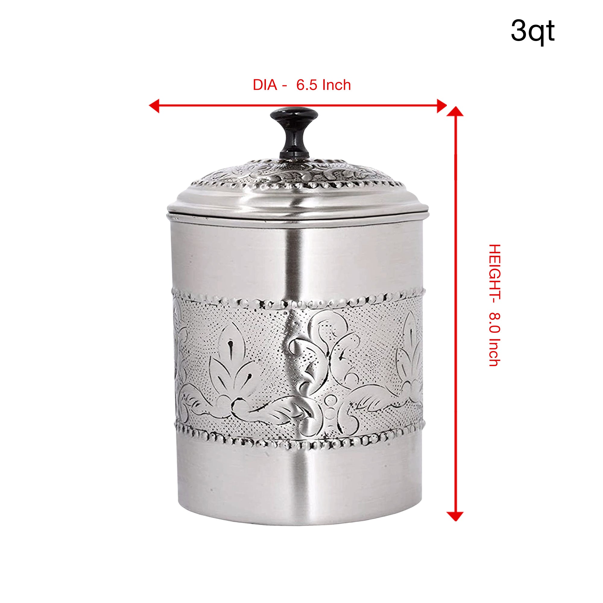 Embossed Stainless Steel Canister with Rubber Seal Lid | Antique Pewter Finish | Beautiful Food Storage Container for Kitchen Counter, Tea, Sugar, Coffee, Caddy, Flour Canister