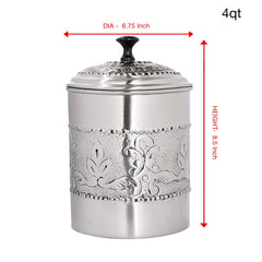 Embossed Stainless Steel Canister with Rubber Seal Lid | Antique Pewter Finish | Beautiful Food Storage Container for Kitchen Counter, Tea, Sugar, Coffee, Caddy, Flour Canister