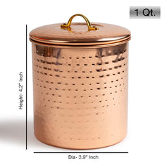 Stainless Steel Canister with Rubber Seal Lid | Hammered Copper Finish |  Beautiful Food Storage Container for Kitchen Counter, Tea, Sugar, Coffee, Caddy, Flour Canister