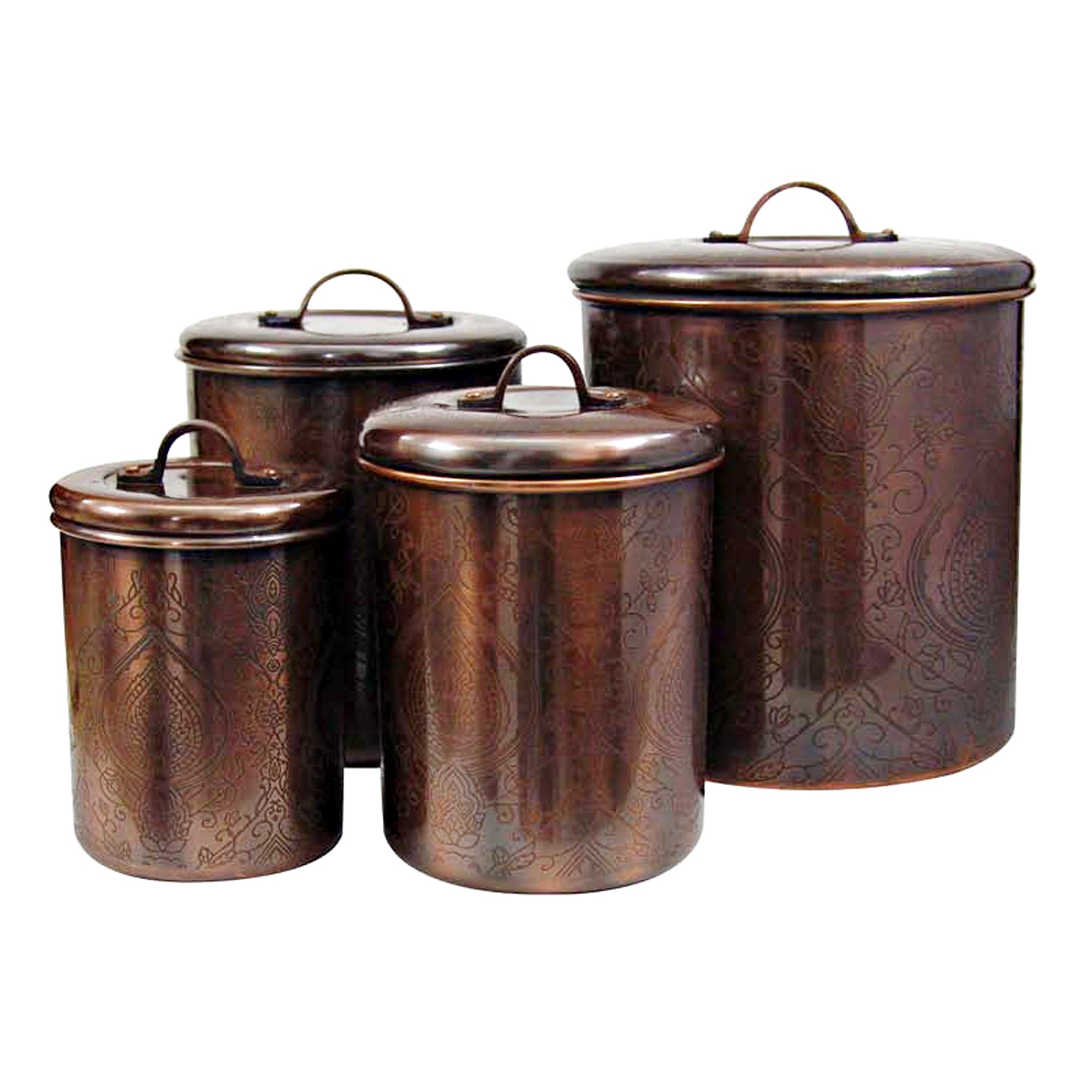 Stainless Steel Canister with Rubber Seal Lid |  Etched Antique Copper | 2 QT  | Beautiful Food Storage Container for Kitchen Counter, Tea, Sugar, Coffee, Caddy, Flour Canister
