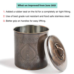 Stainless Steel Canister with Rubber Seal Lid |  Etched Antique Copper | 2 QT  | Beautiful Food Storage Container for Kitchen Counter, Tea, Sugar, Coffee, Caddy, Flour Canister