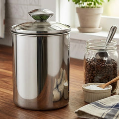 Stainless Steel Food Storage Container with Tempered Glass Lid For Kitchen Counter, Coffee, Tea, Nuts | Shiny Mirror Finish