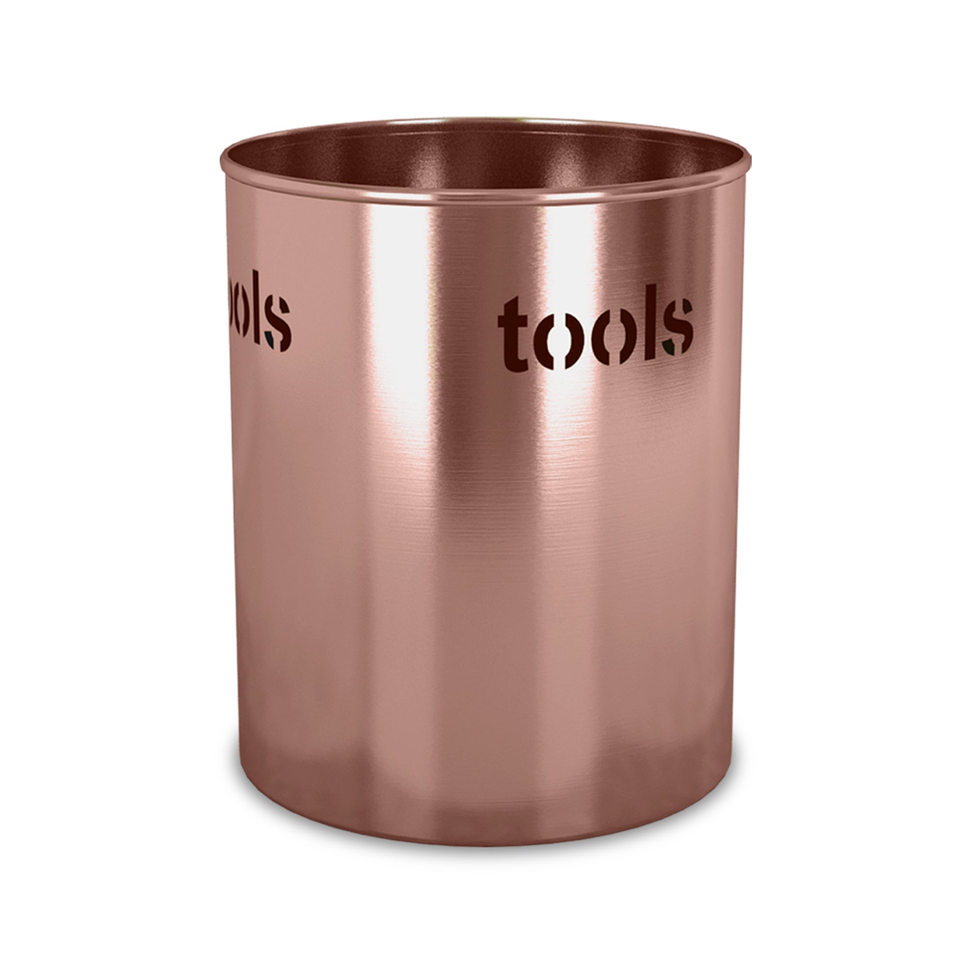 Stainless Steel Utensils holder "Tools" Cutout, 7.5'' H x 7.5'' W x 7.5'' D | Copper Finish