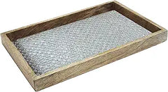 Wood & Aluminum Embossed Vanity Tray, 13", Silver Finish