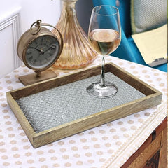 Wood & Aluminum Embossed Vanity Tray, 13", Silver Finish