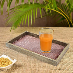 Wood & Aluminum Embossed Vanity Tray, 13", Copper Finish