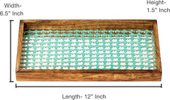 Wood Vanity Tray with Mosaic Work, 13” | Aqua