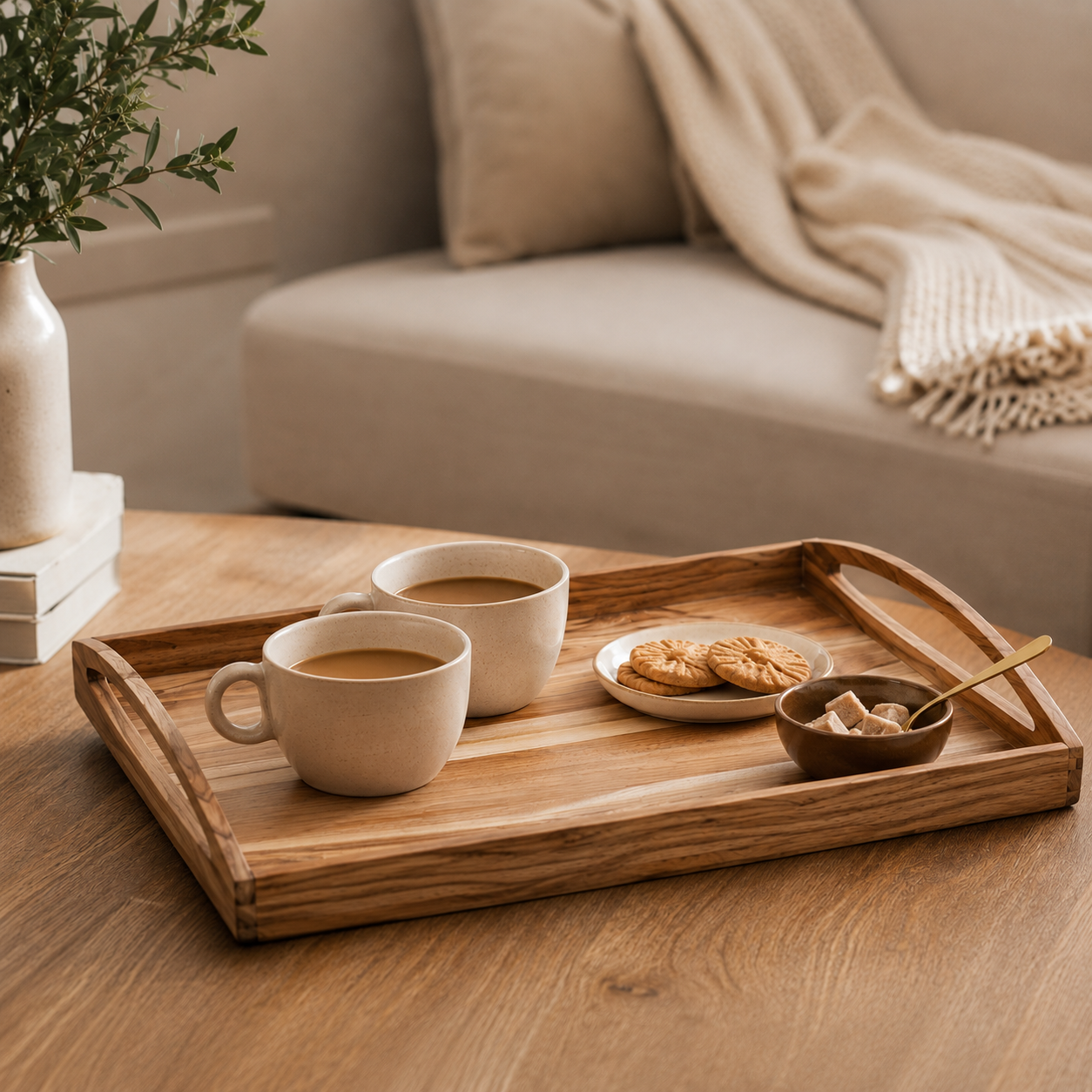 Handmade Teak Wood Serving Tray 18x11" | Rectangle Wooden Tray
