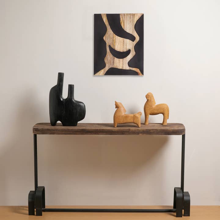 Mango Wood Wall Art | Black & Natural Abstract Wooden Wall Decor