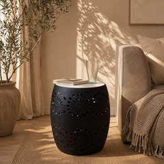 Side Table | White Marble Top | Black Metal Frame | Modern Living Room Furniture