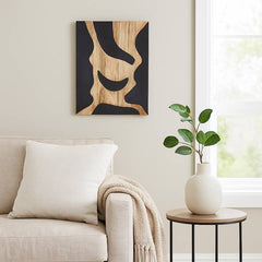 Mango Wood Wall Art | Black & Natural Abstract Wooden Wall Decor