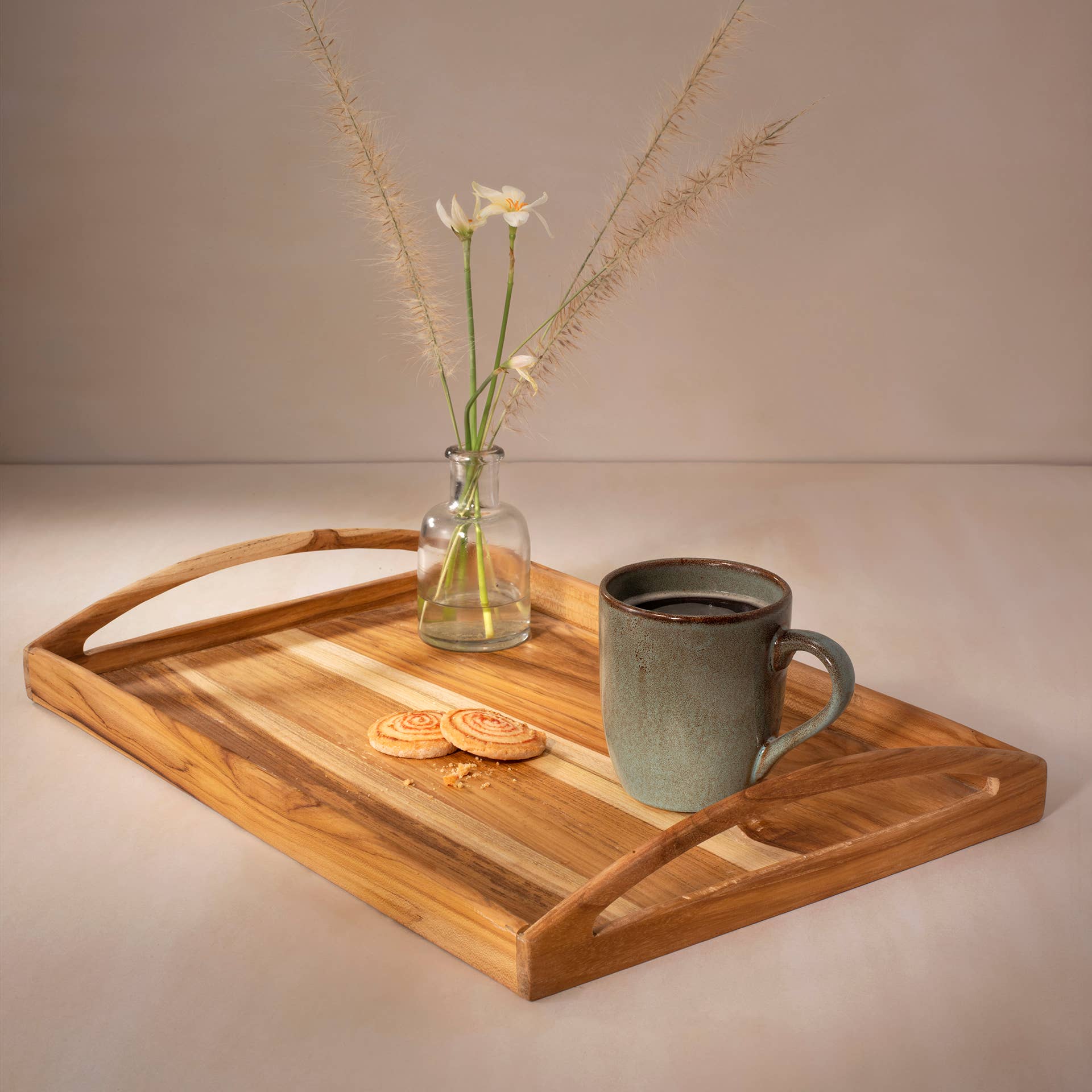 Handmade Teak Wood Serving Tray 18x11" | Rectangle Wooden Tray