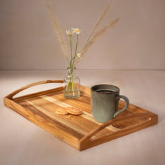 Handmade Teak Wood Serving Tray 18x11" | Rectangle Wooden Tray