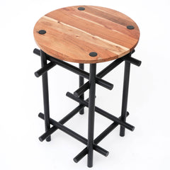 Rustic Wood & Iron Side Table 23" Height | Industrial End Table 17x17"