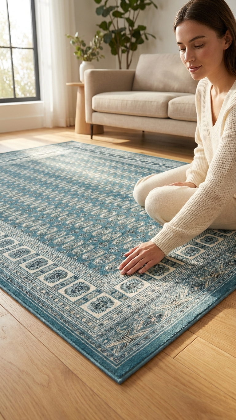 Sultan C669B Blue rug in a designer room with traditional pattern detail