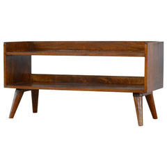Solid Wood Nordic Storage Bench, Open Storage, Chestnut, Brown