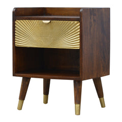 Solid Wood Manila Gold Nightstand, 1 Drawer, 1 Open Slot, Dark Brown