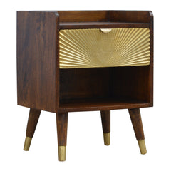 Solid Wood Manila Gold Nightstand, 1 Drawer, 1 Open Slot, Dark Brown