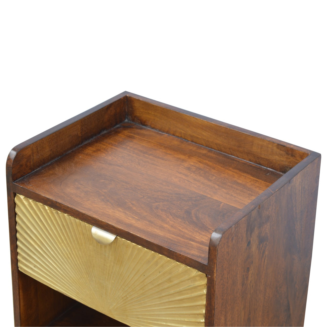 Solid Wood Manila Gold Nightstand, 1 Drawer, 1 Open Slot, Dark Brown