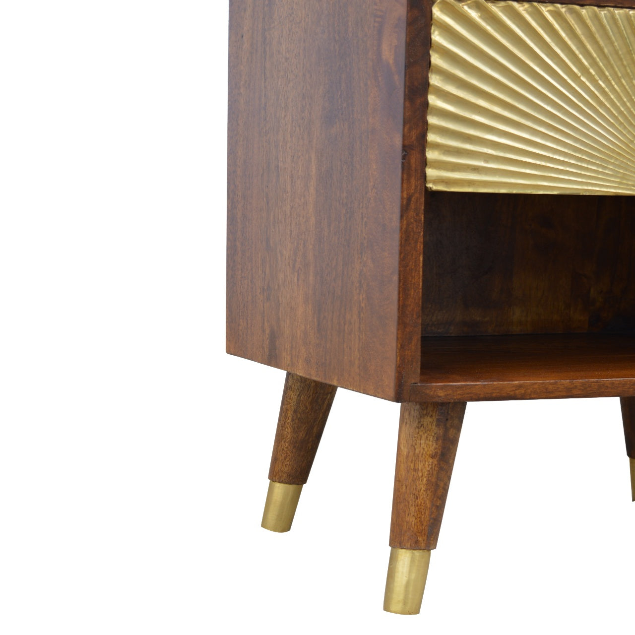 Solid Wood Manila Gold Nightstand, 1 Drawer, 1 Open Slot, Dark Brown