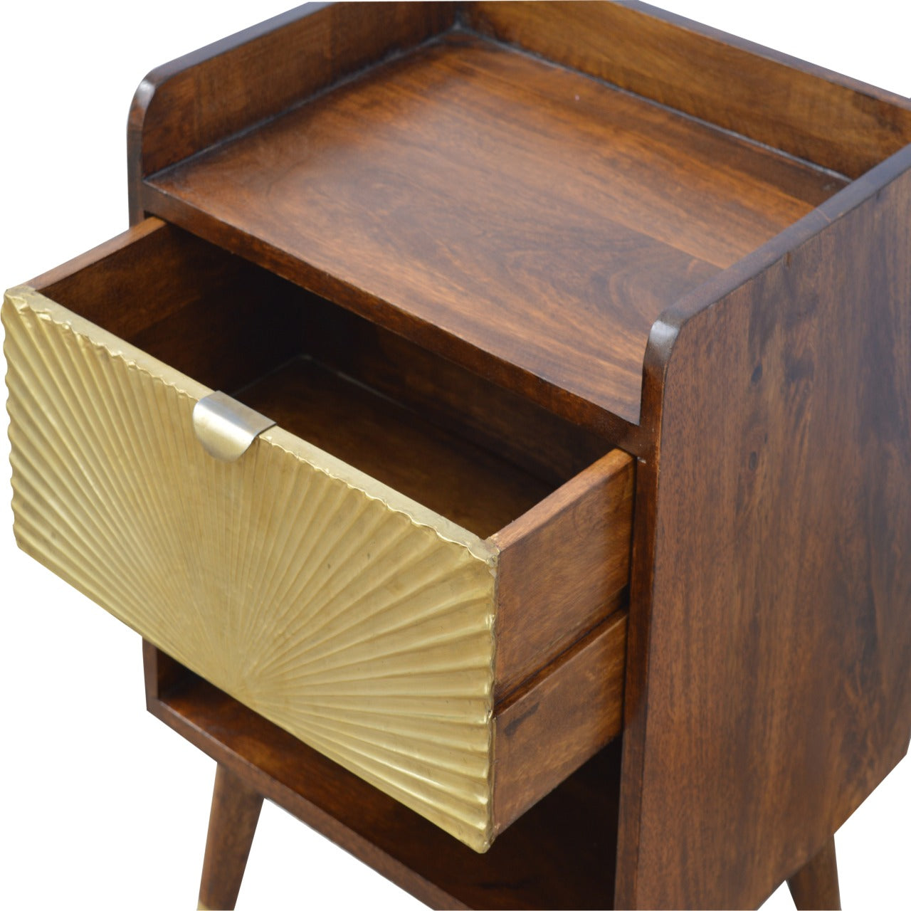 Solid Wood Manila Gold Nightstand, 1 Drawer, 1 Open Slot, Dark Brown
