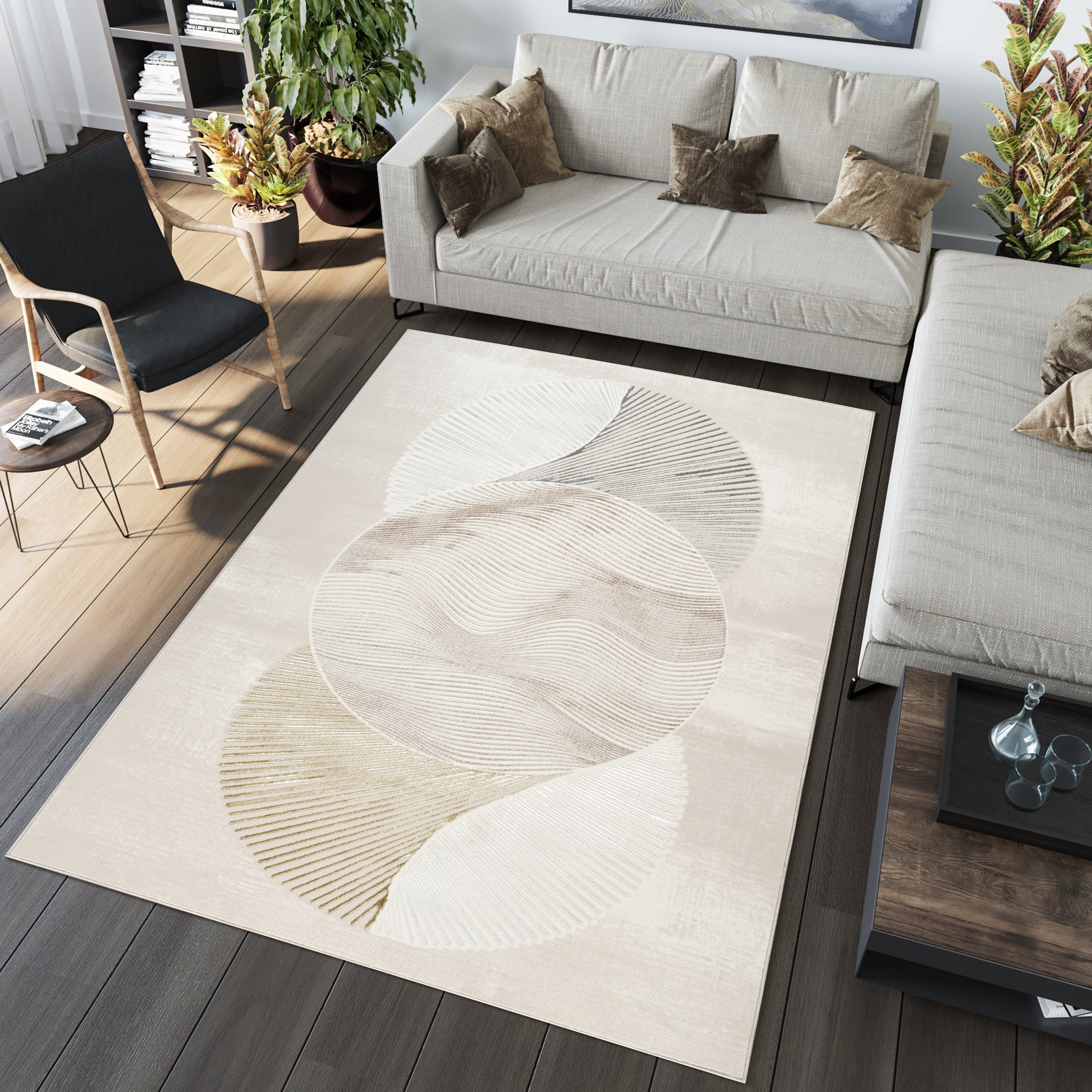 Cleopatra 50097 Cream area rug styled in a room