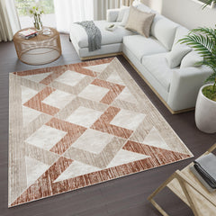 Modern Geometric Chevron Diamond Beige & Rose Area Rug & Runner – 61281 Beige Rose