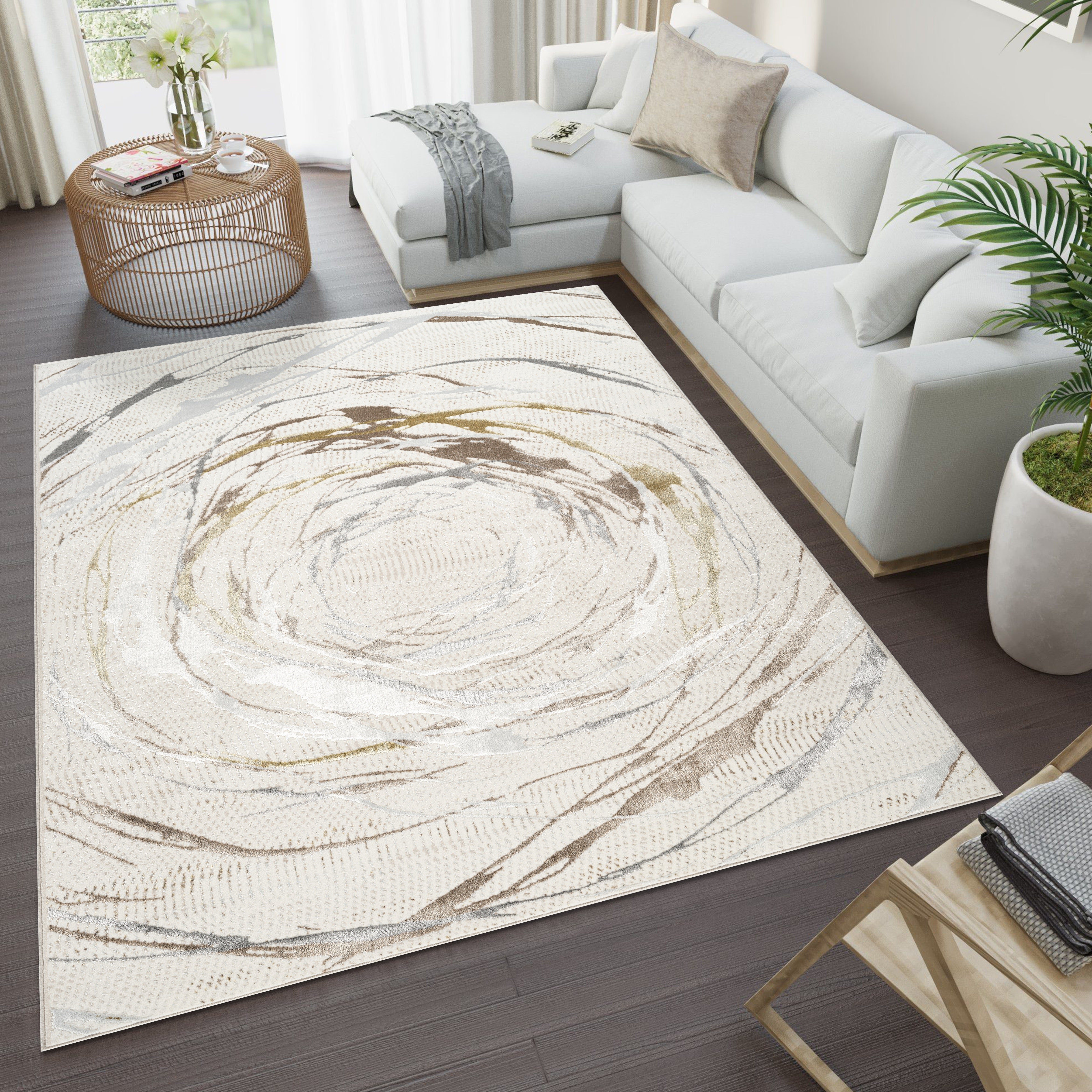 Caesar 50103 Cream area rug styled in a room