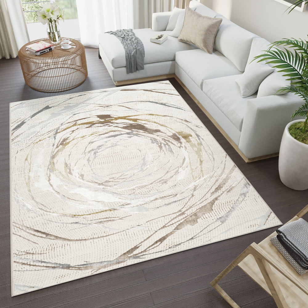 Caesar 50103 Cream area rug styled in a room
