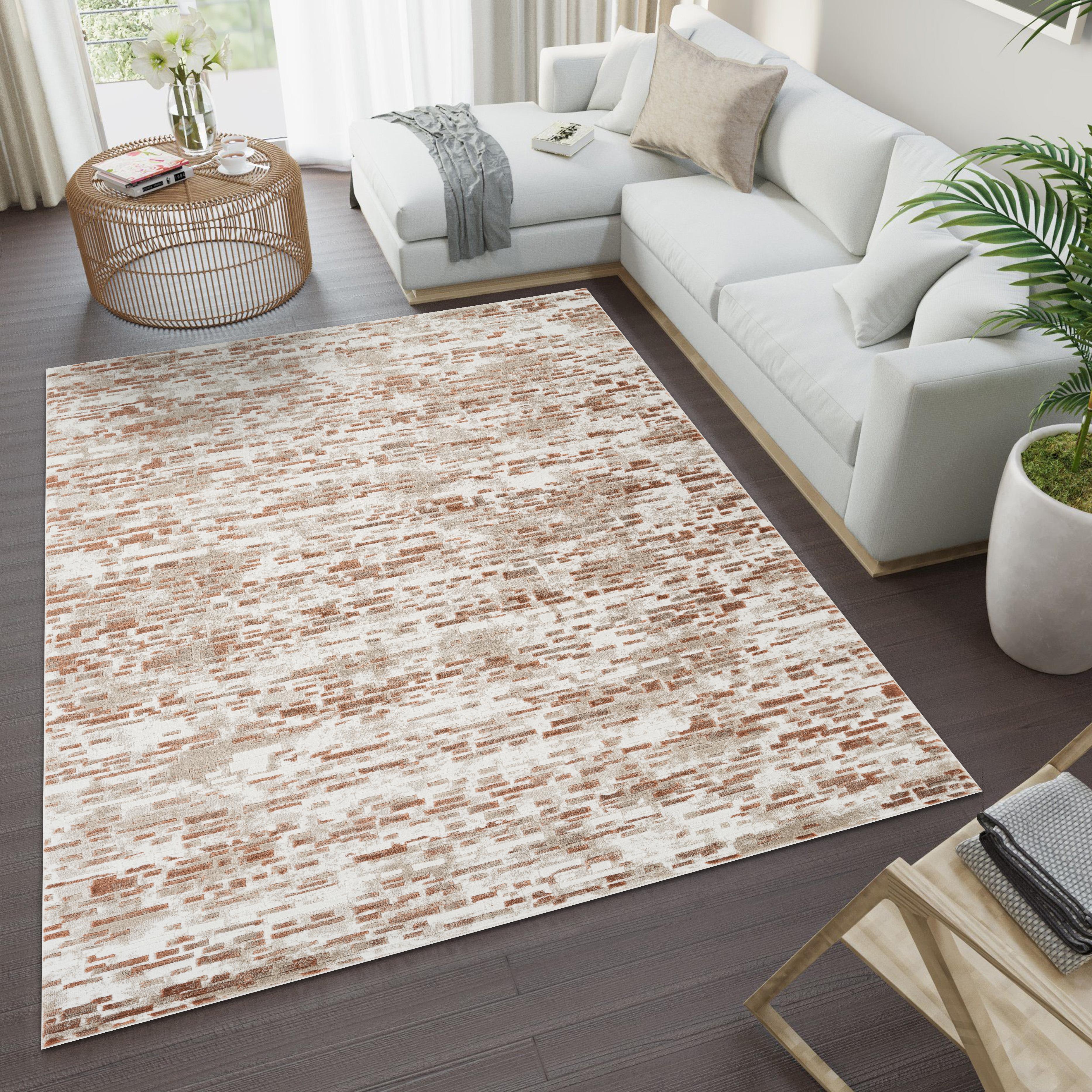 Modern Abstract Brick Mosaic Textured Beige & Rose Area Rug & Runner – 18031 Beige Rose
