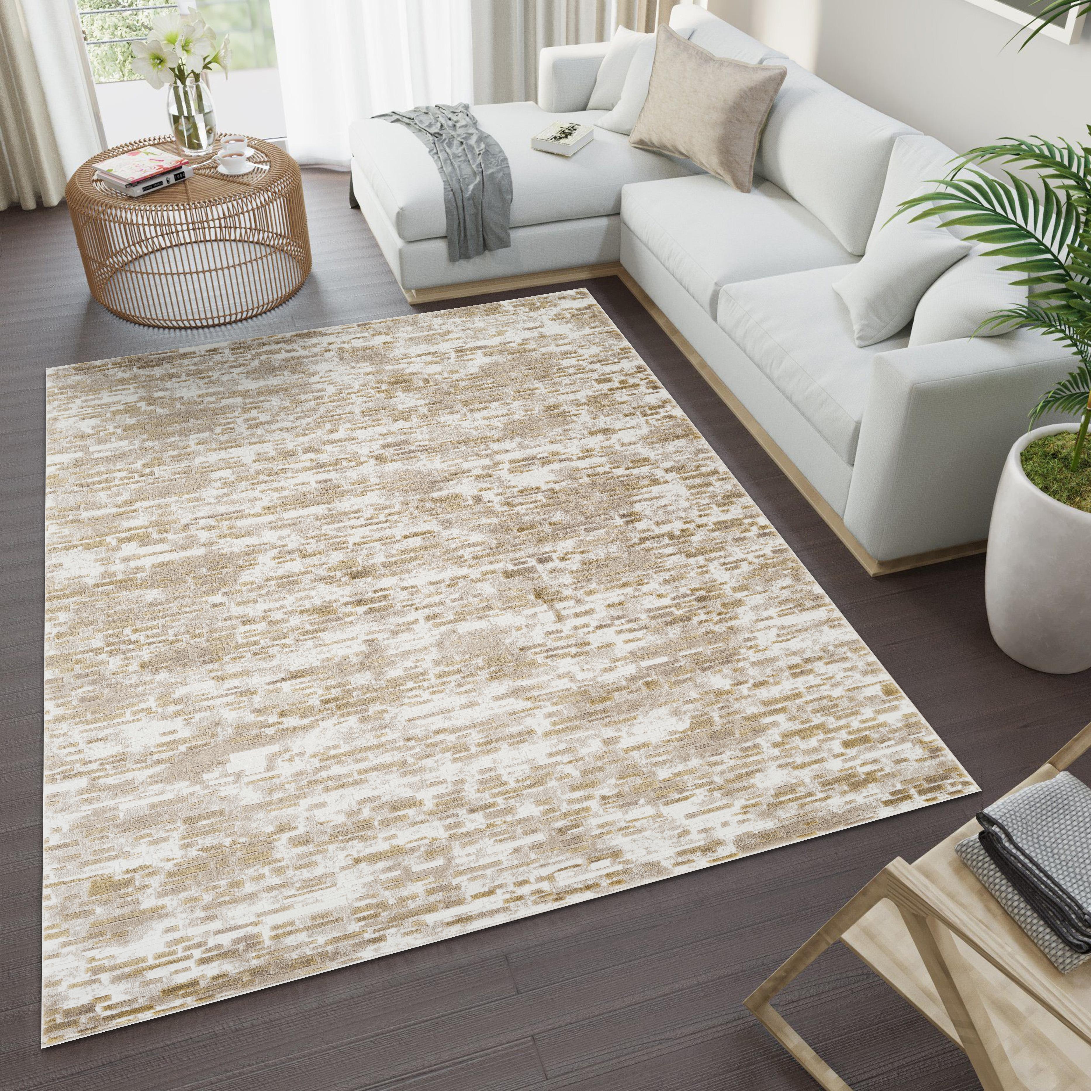 Modern Abstract Brick Mosaic Textured Beige & Gold Area Rug & Runner – 18031 Beige Gold