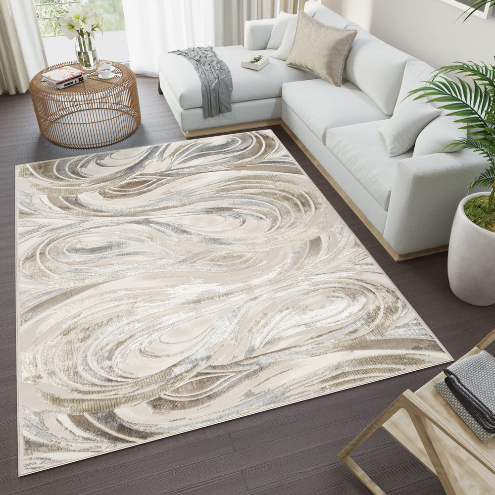 Caesar 39742 Cream area rug styled in a room
